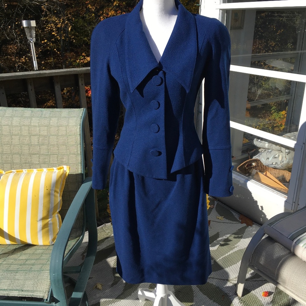 Vintage 1990s Nippon Boutique peacock blue 2-piece suit.
